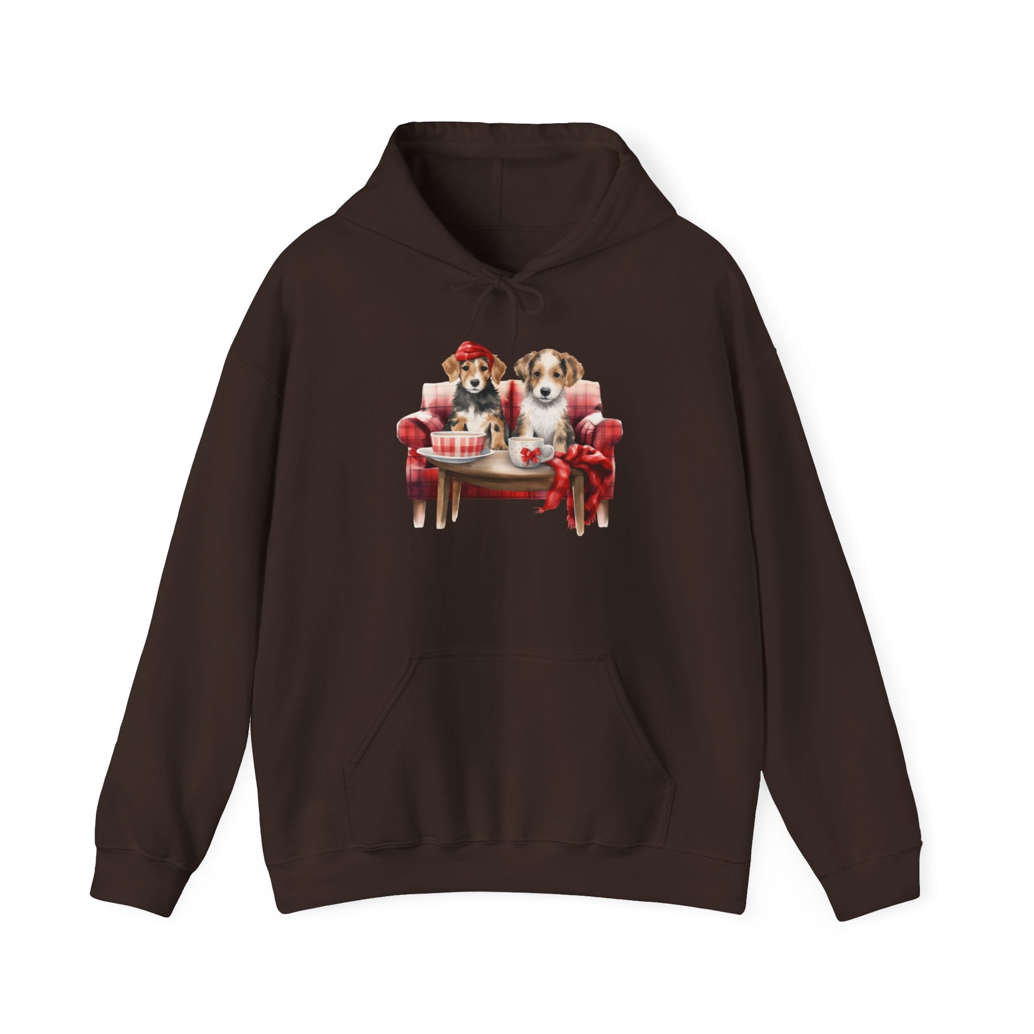Christmas Hoodie - Festive Puppies on Sofa Design