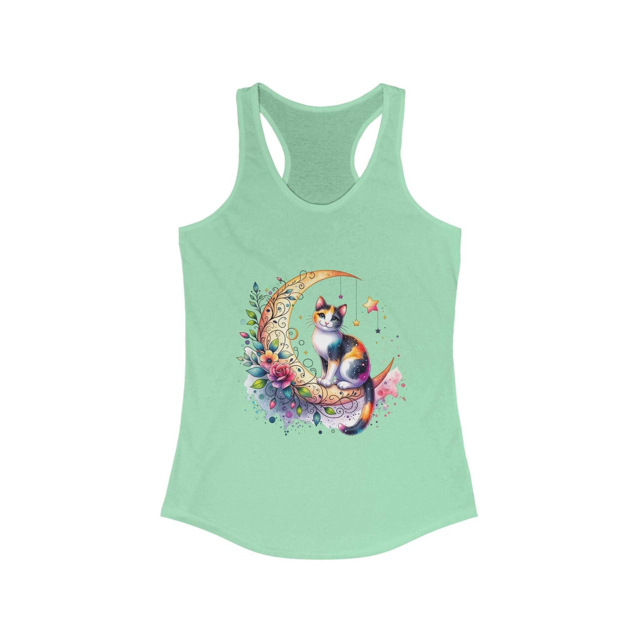 Whimsical Cat Moon Racerback Tank Top for Women