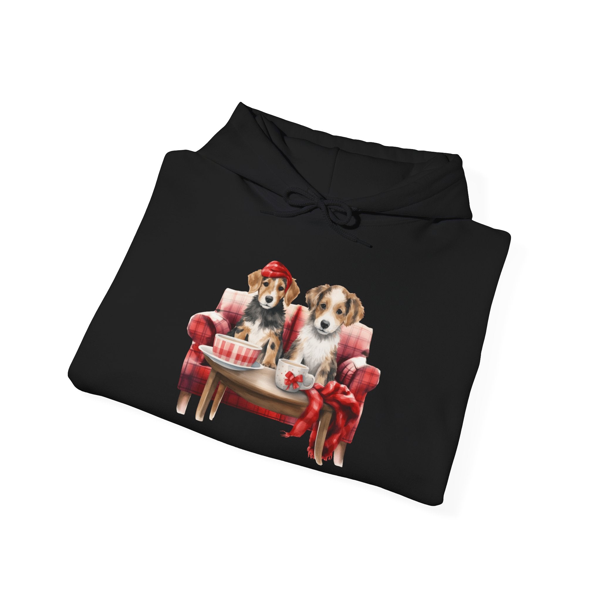 Christmas Hoodie - Festive Puppies on Sofa Design