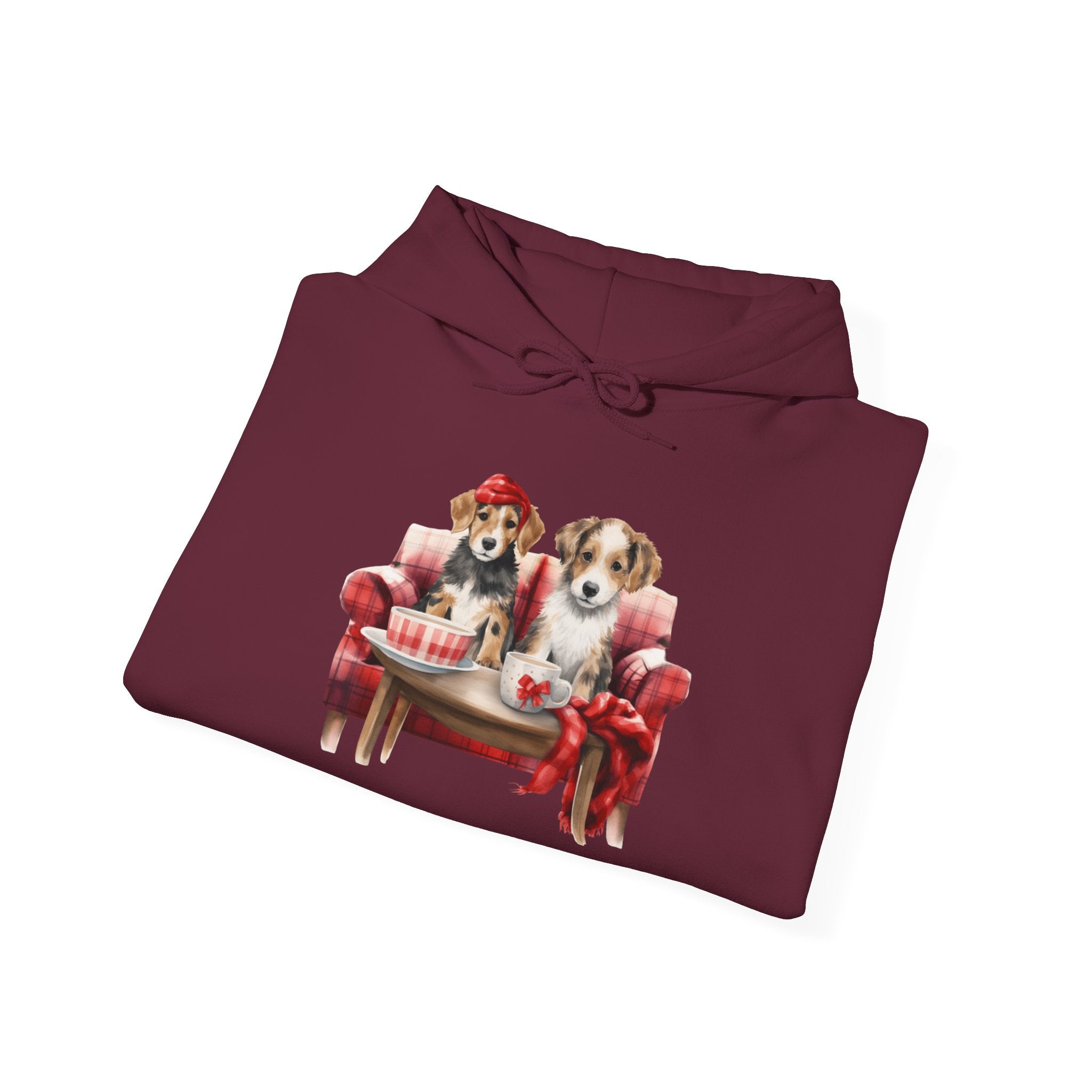 Christmas Hoodie - Festive Puppies on Sofa Design