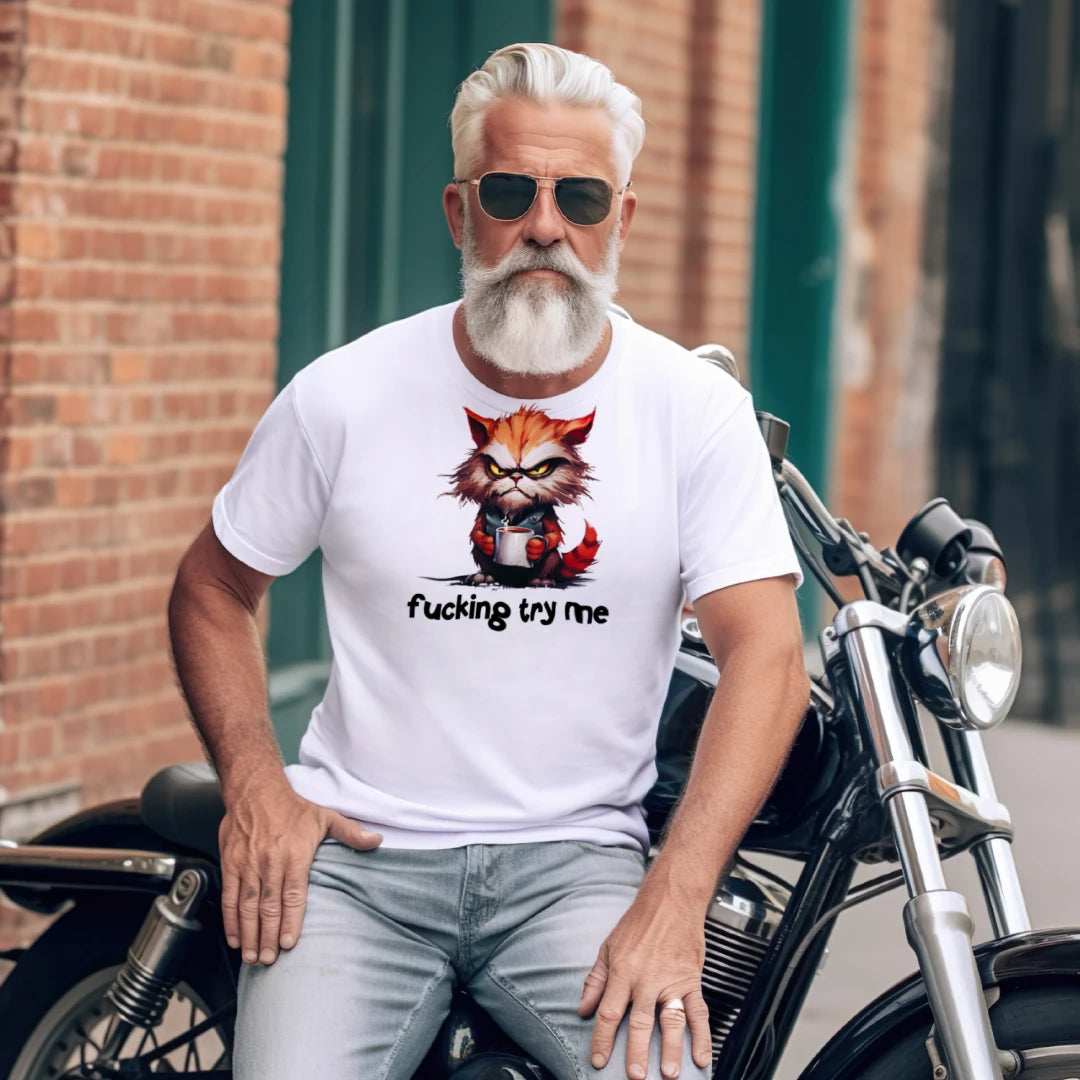 Try Me Cat Coffee Tee - Funny Sarcastic T-Shirt