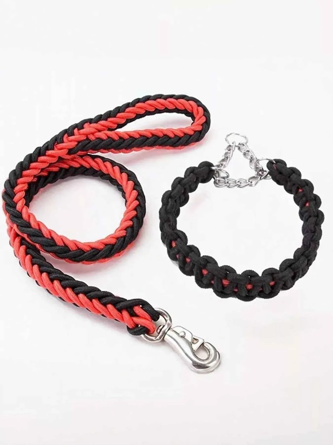Dog Braided Rope Leash Set - Metal Clasp 4 Colors 3 Sizes