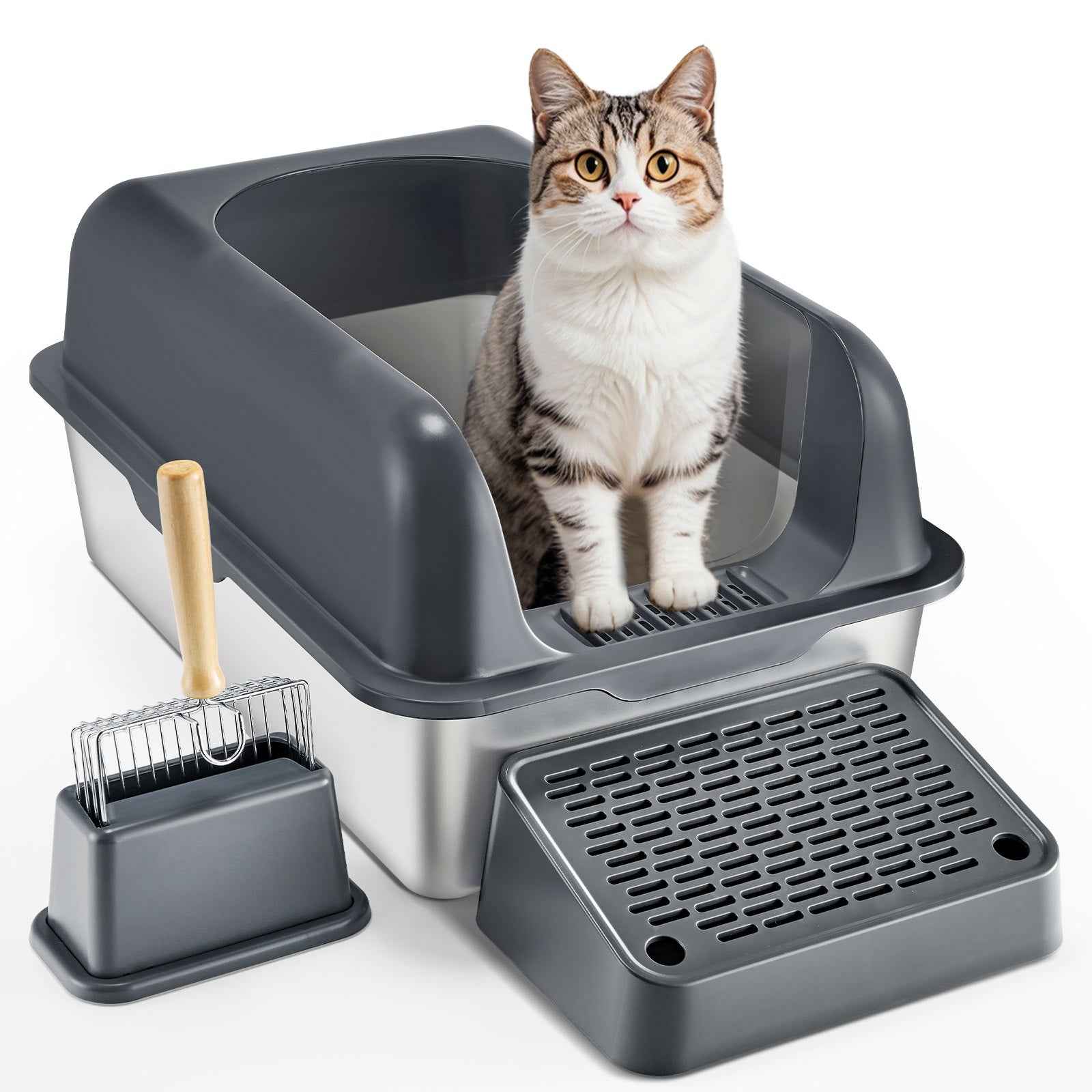Cat Litter Box Deep 6 Inch - Odor Control High Walls Filtering Foot Board