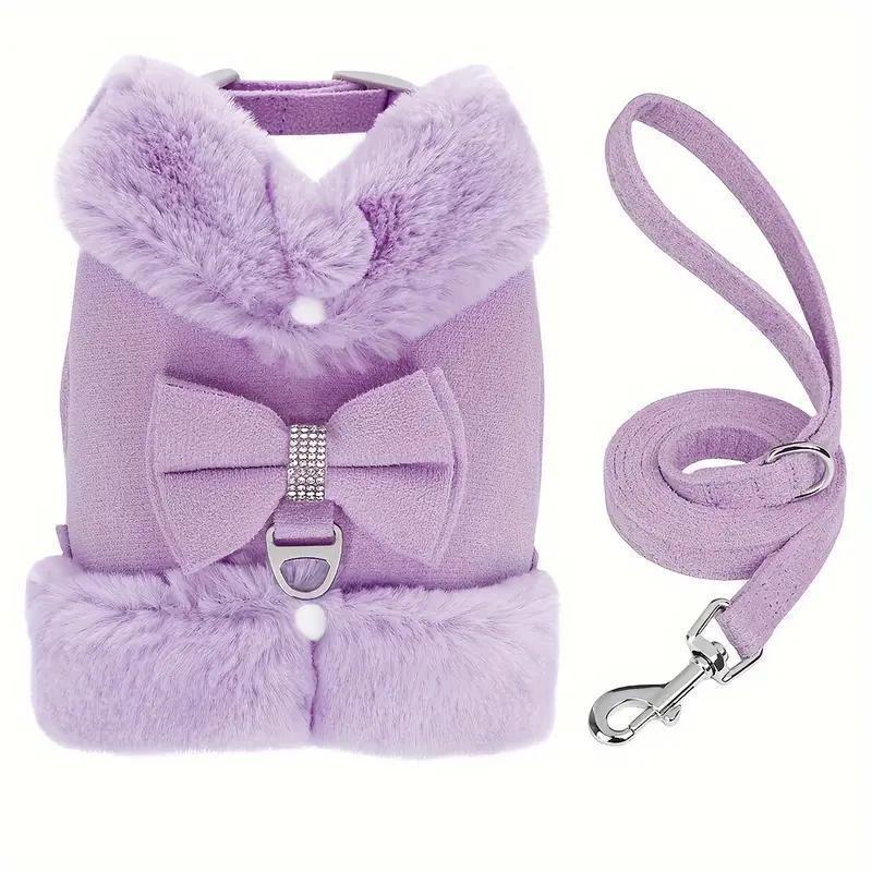 Bow Tie Puppy Harness - Warm Padded Dog Leash Set
