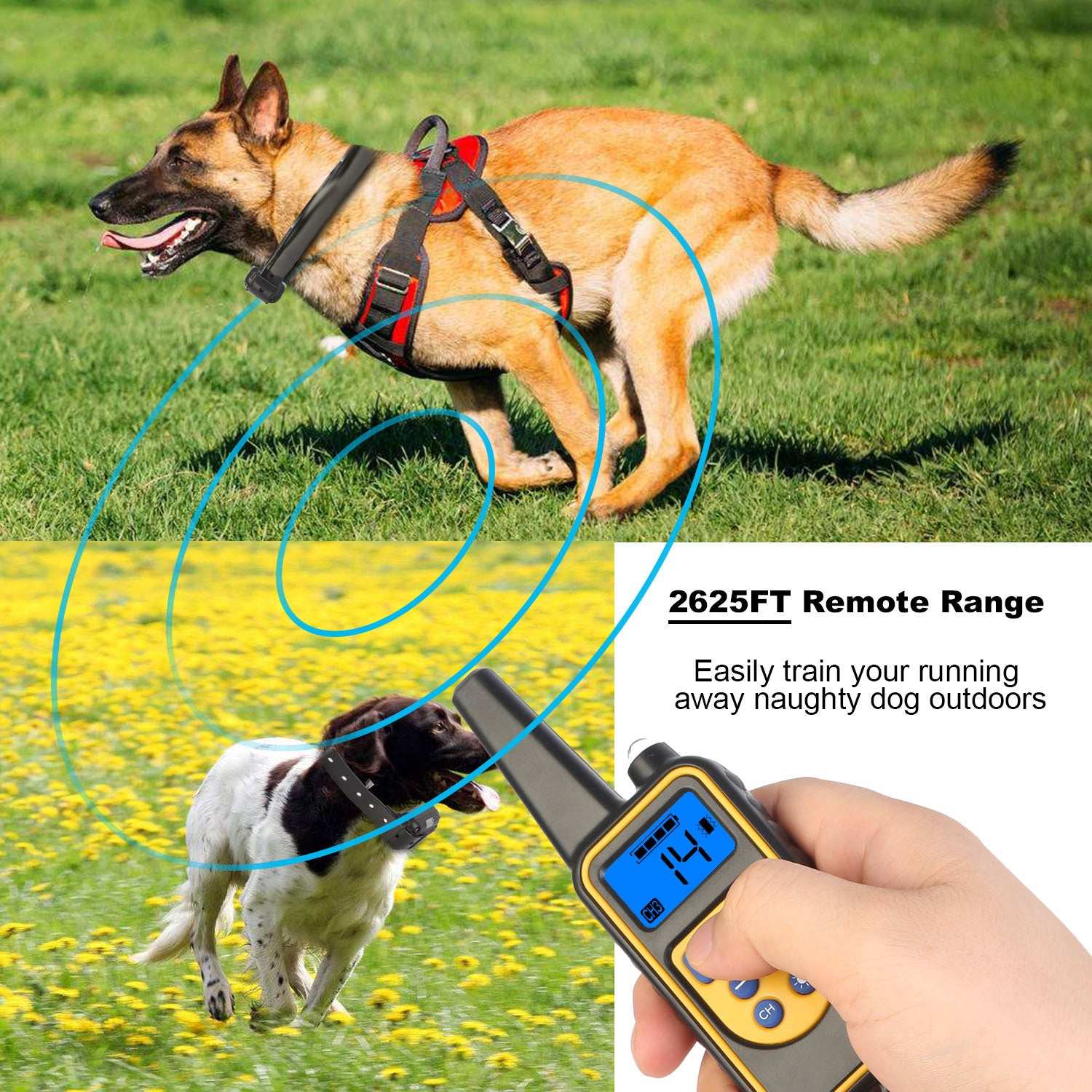 Dog Training Collar With Remote IP67 Waterproof Pet Trainer 300mAh Rechargeable 875 Yard Remote Control 4 Modes Adjustable Level
