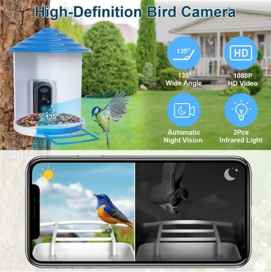 BirdWatch AI Feeder - Smart Camera with Solar Power & ID