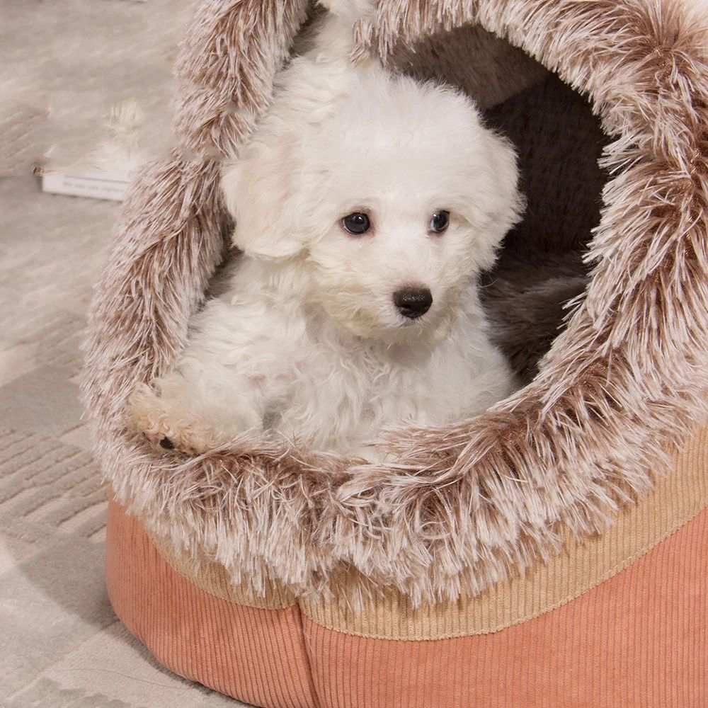 Fur Trim Pet Cozy Cuddler Sleeping Nest Bed Cave - Medium & Large