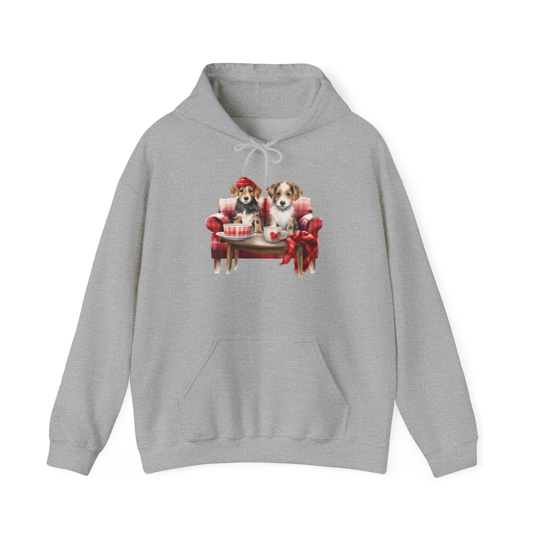 Christmas Hoodie - Festive Puppies on Sofa Design