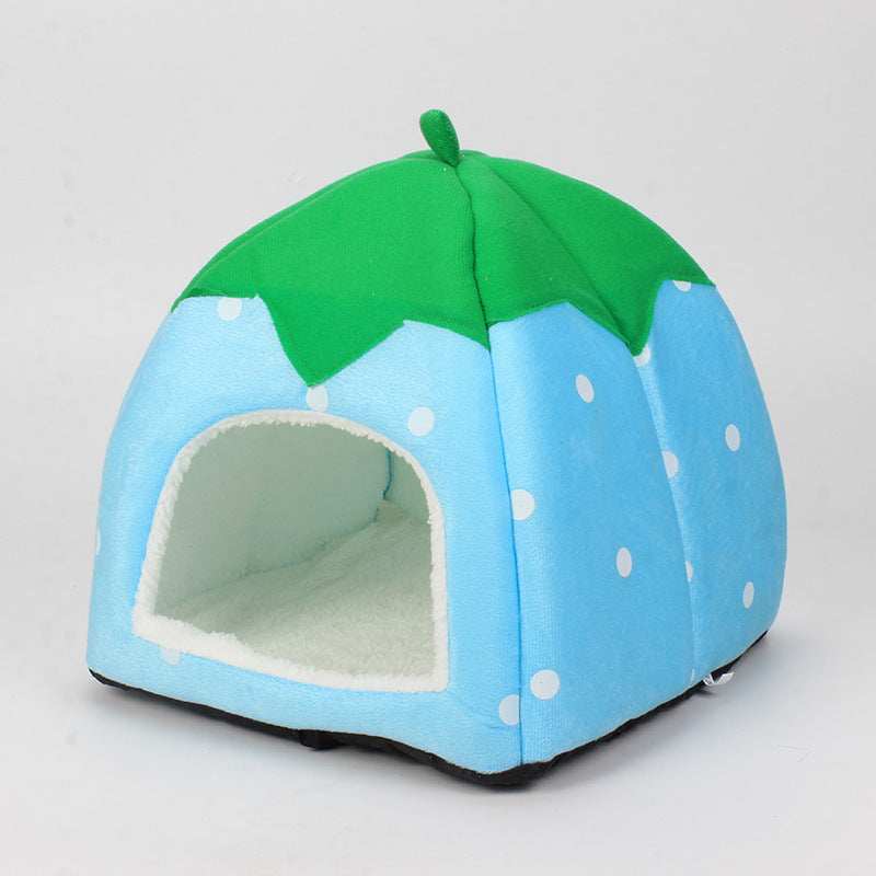 Plush Strawberry Pet Cat Nest - Cozy Cave