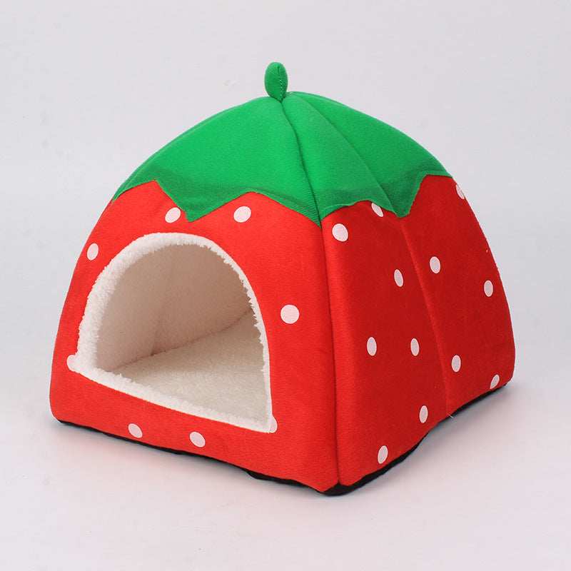 Plush Strawberry Pet Cat Nest - Cozy Cave