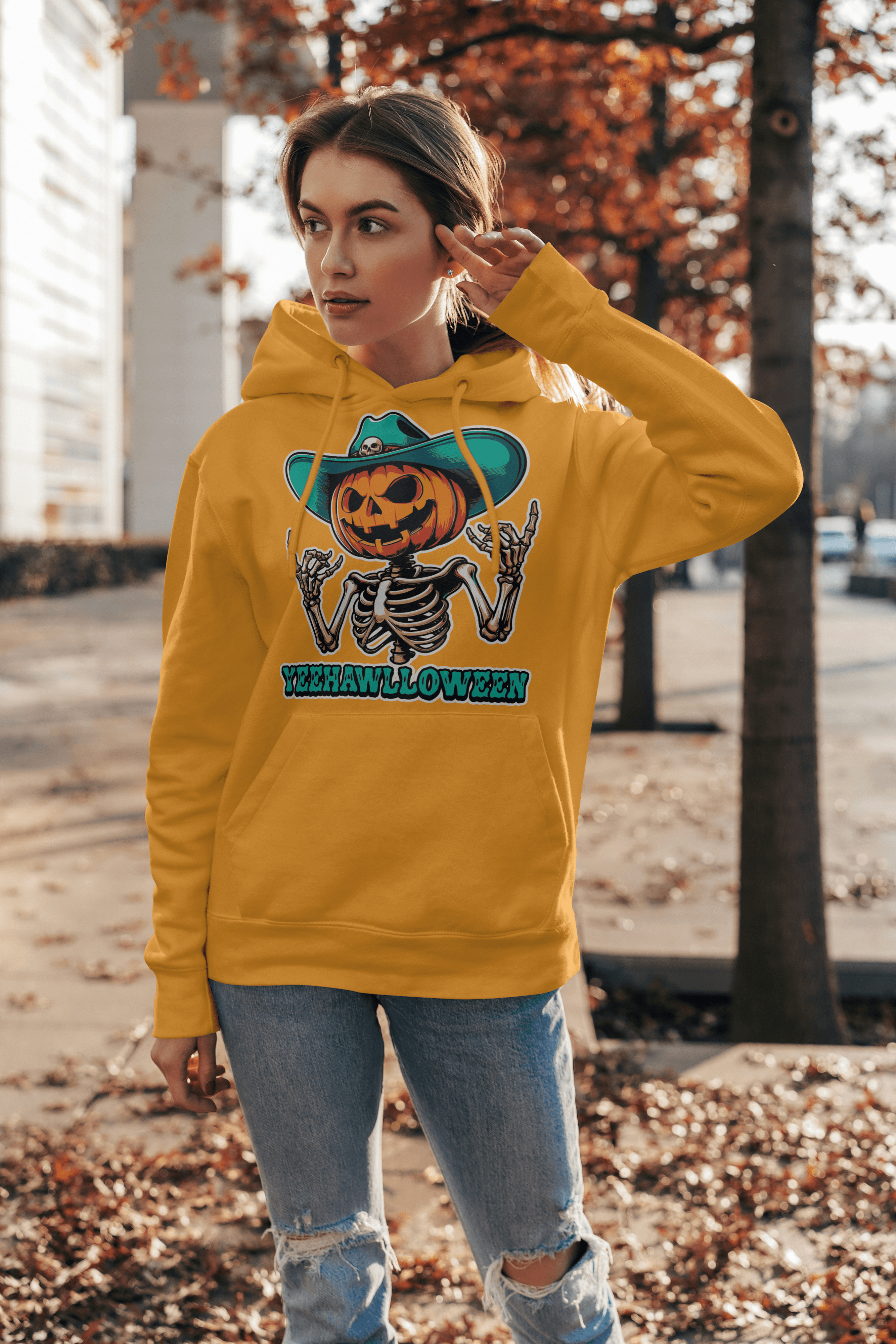Yeehalloween Spooky Pumpkin Skeleton T-Shirt - Halloween Fun