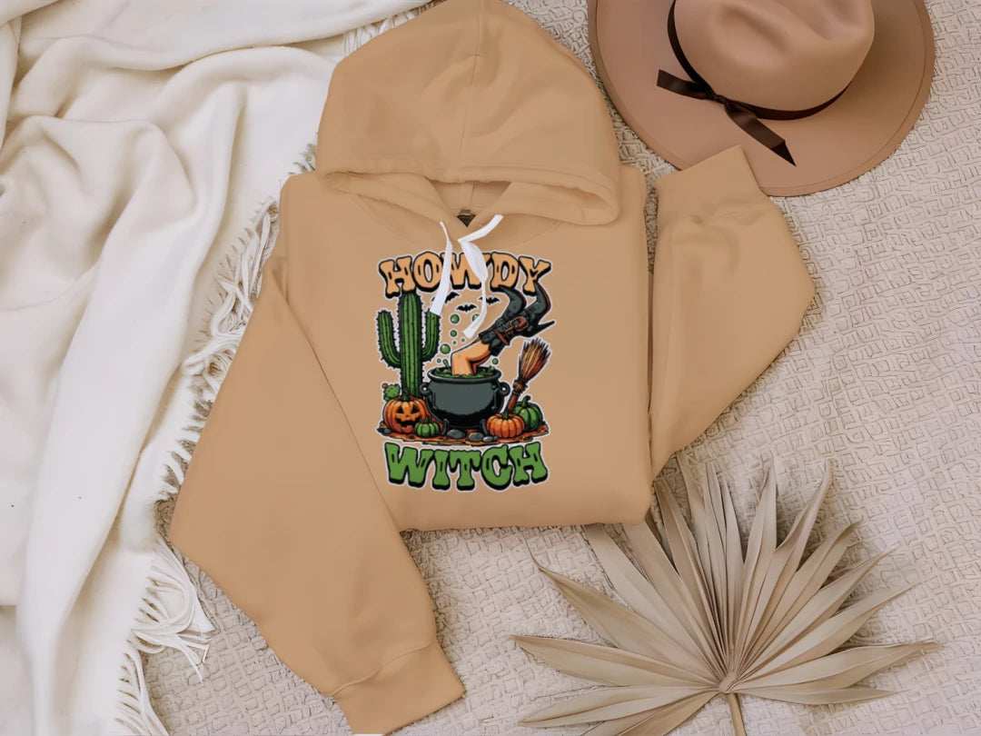 Howdy Upside Down Witch Hoodie Sweatshirt - Halloween Fun