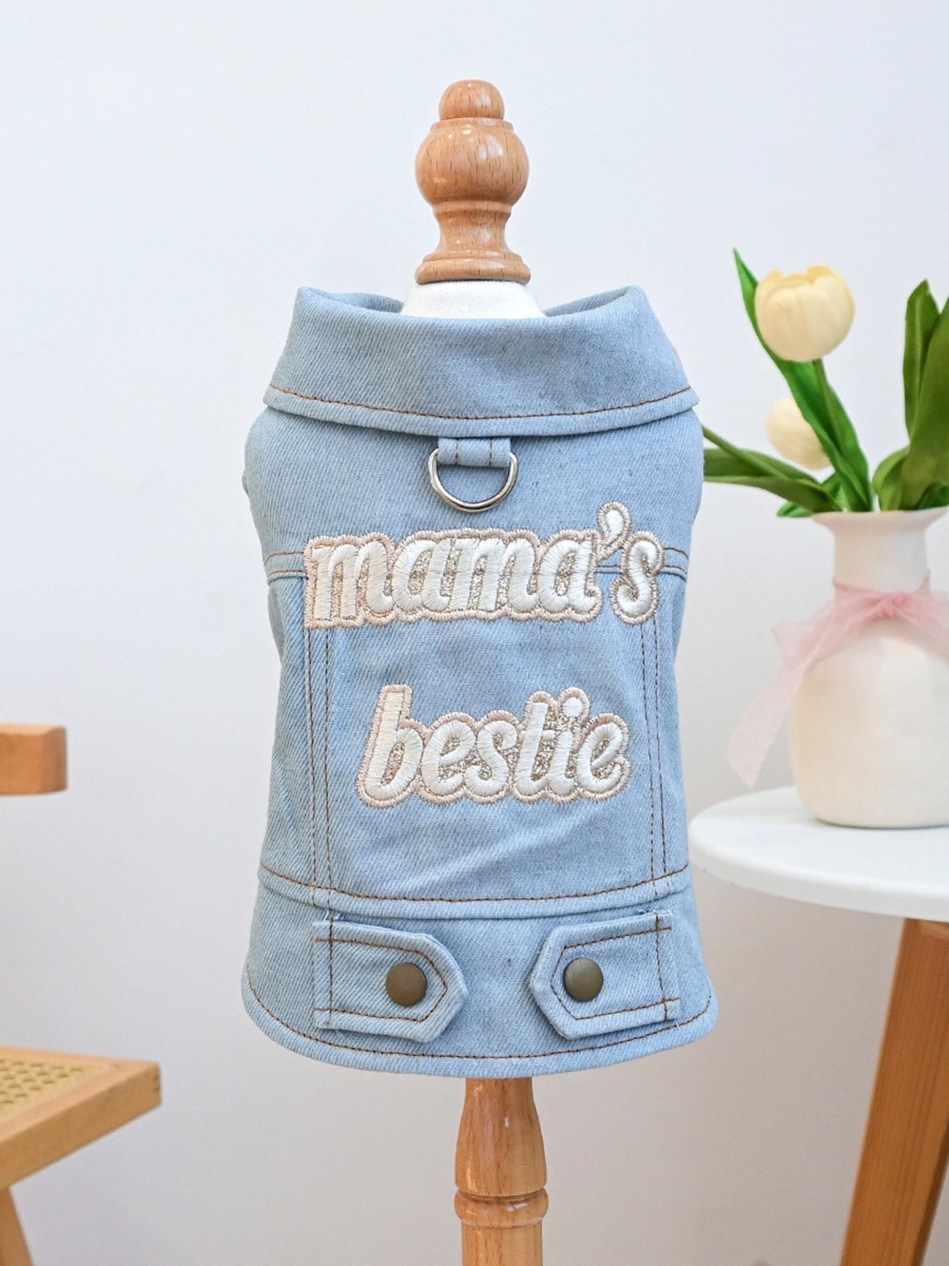 Dog Denim Jacket - Embroidered Boutique Style Apparel for Small Dogs