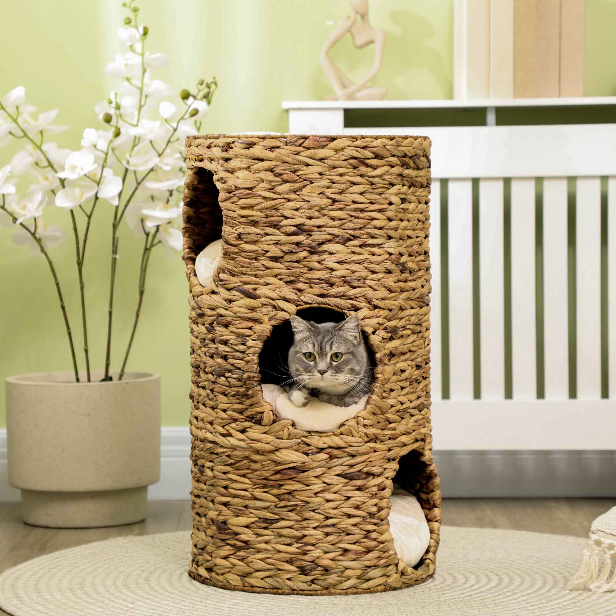 Elevated Cat Bed with Hideaways, 3 Story Kitty Tower for Indoor Cats