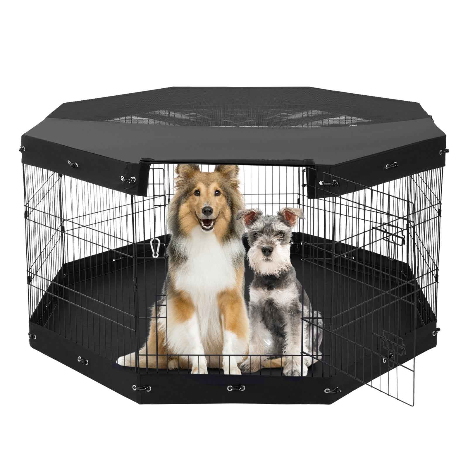 Dog Exercise Playpen - 8 Panel Foldable Metal Pen with Top Cover & Mat 30 Inch