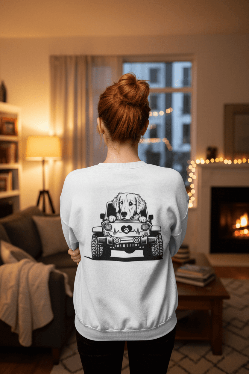 Golden Retriever Jeep Sweatshirt - Dog Lover's Heavy Blend