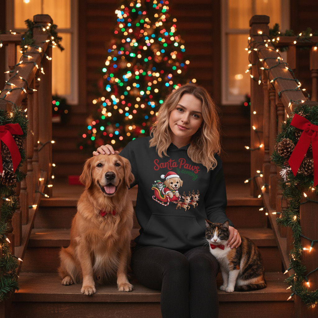 Santa Paws is Coming Christmas Hoodie - Festive Pet Lover Sweatshirt