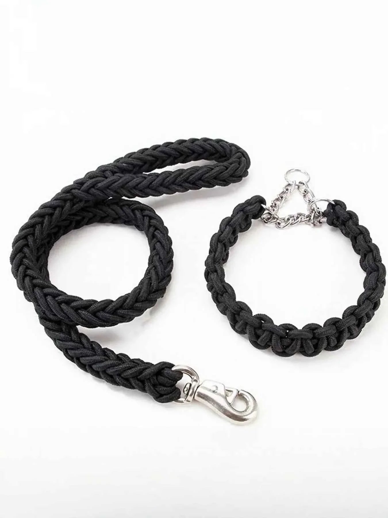 Dog Braided Rope Leash Set - Metal Clasp 4 Colors 3 Sizes