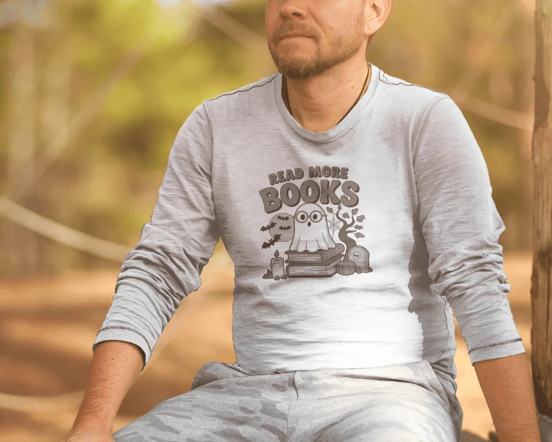 Read More Books Cute Ghost Orange Long Sleeve Shirt - Bookworm Halloween Tee