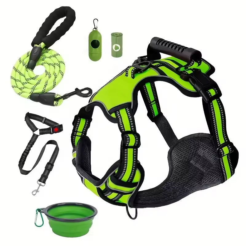 Tactical Dog Harness Set with Car Seat Belt & Travel Bowl