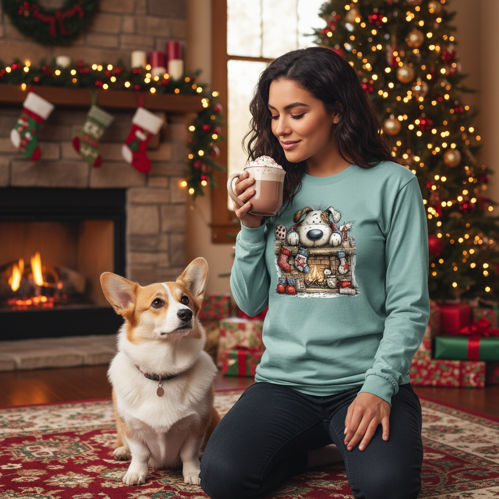 Comfort Colors Christmas Mantel Pup Long-Sleeve Shirt