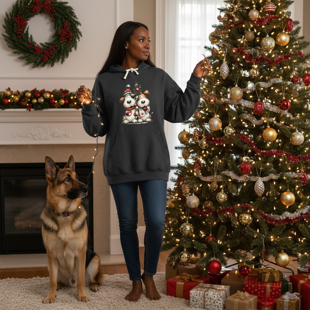 Comfort Colors Christmas Pup Couple Hoodie - Dog Lover Gift