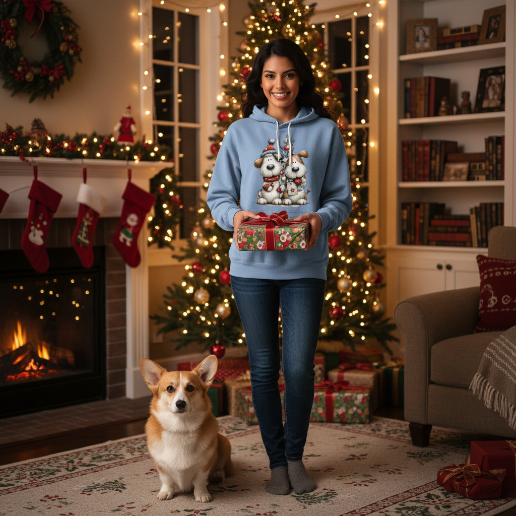 Comfort Colors Christmas Pup Couple Hoodie - Dog Lover Gift