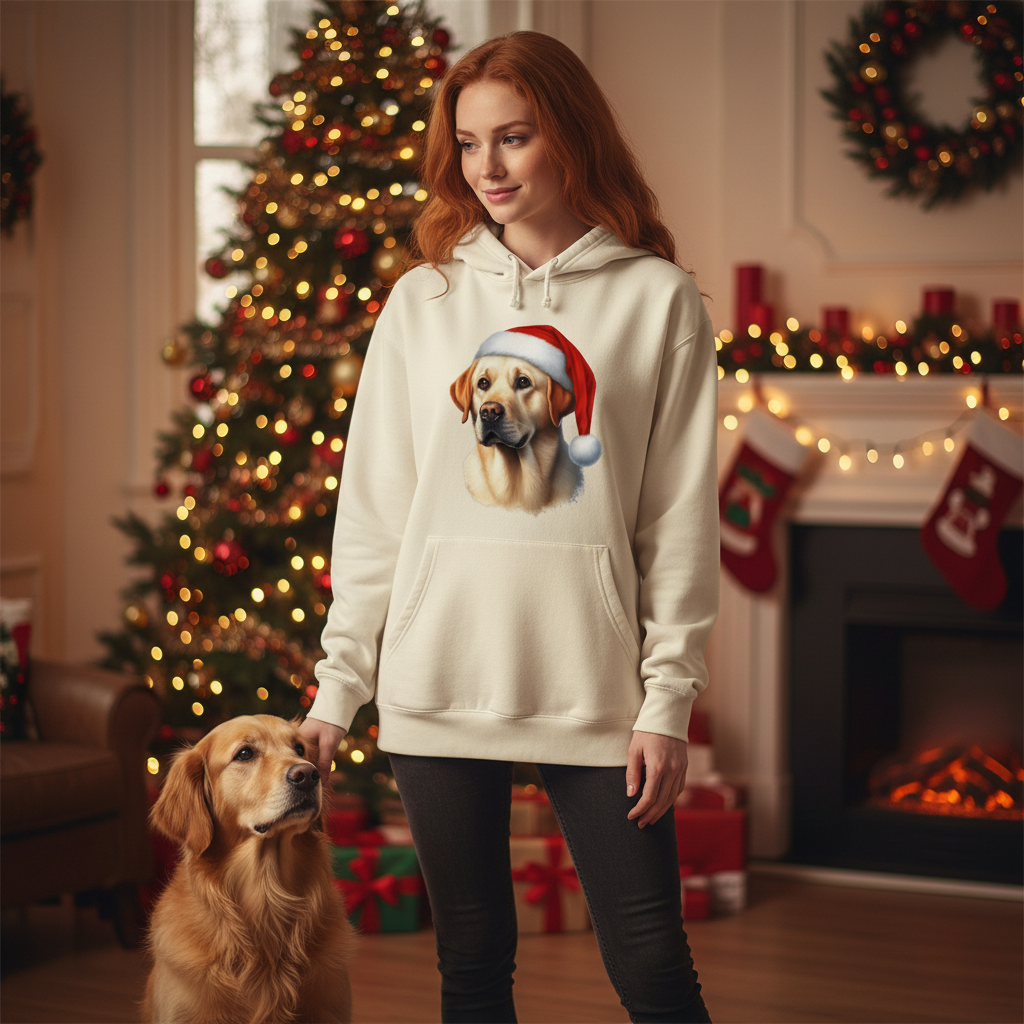 Golden Retriever Santa Hat - Comfort Colors Holiday Hoodie