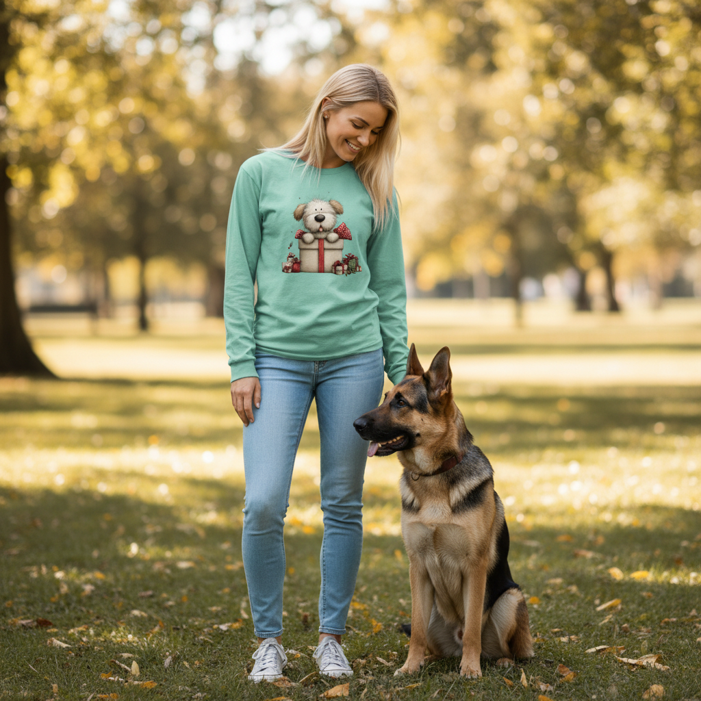 Comfort Colors Long Sleeve - Whimsy Pup Present Tee