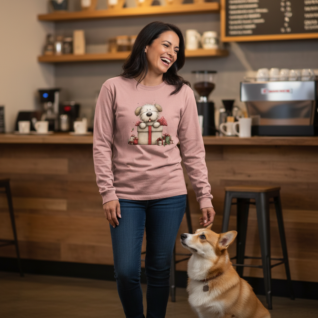 Comfort Colors Long Sleeve - Whimsy Pup Present Tee