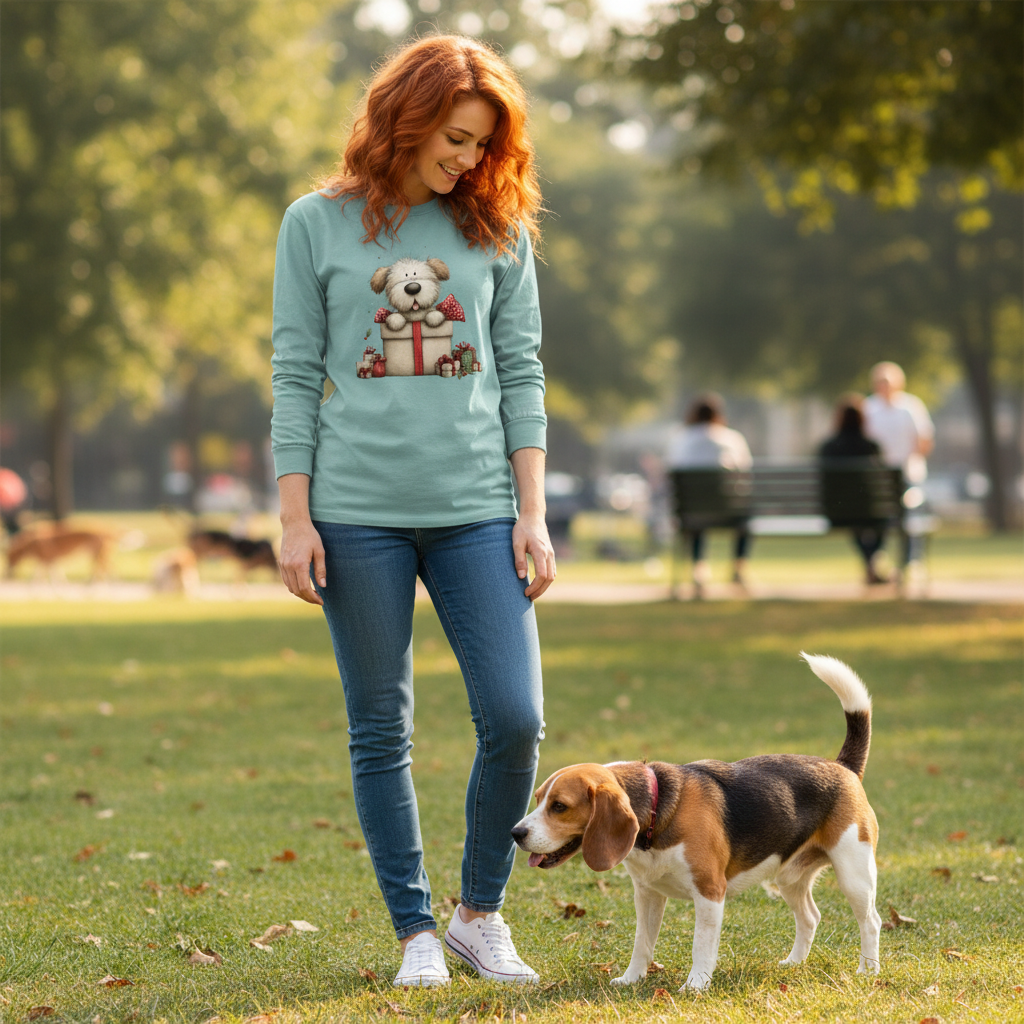 Comfort Colors Long Sleeve - Whimsy Pup Present Tee