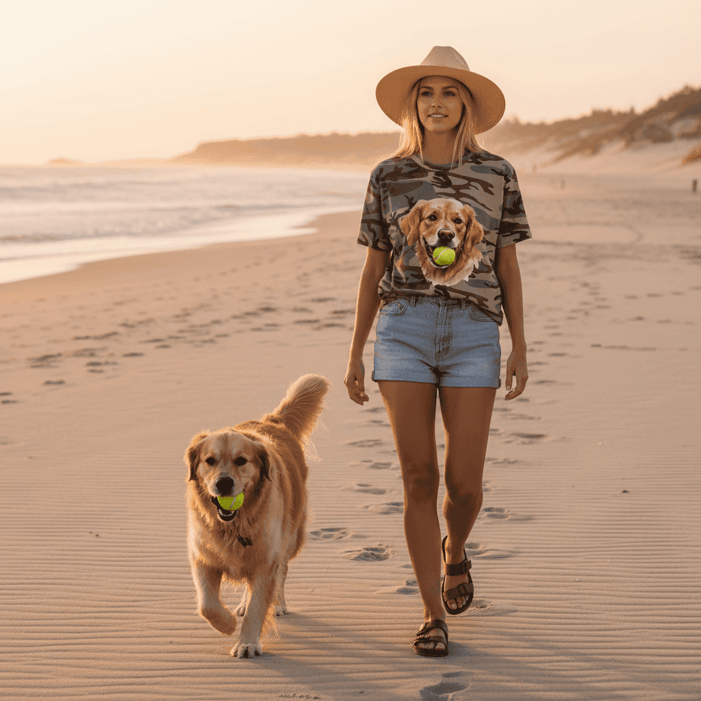 Golden Retriever Ball Tee - Playful Fetch Camo Shirt