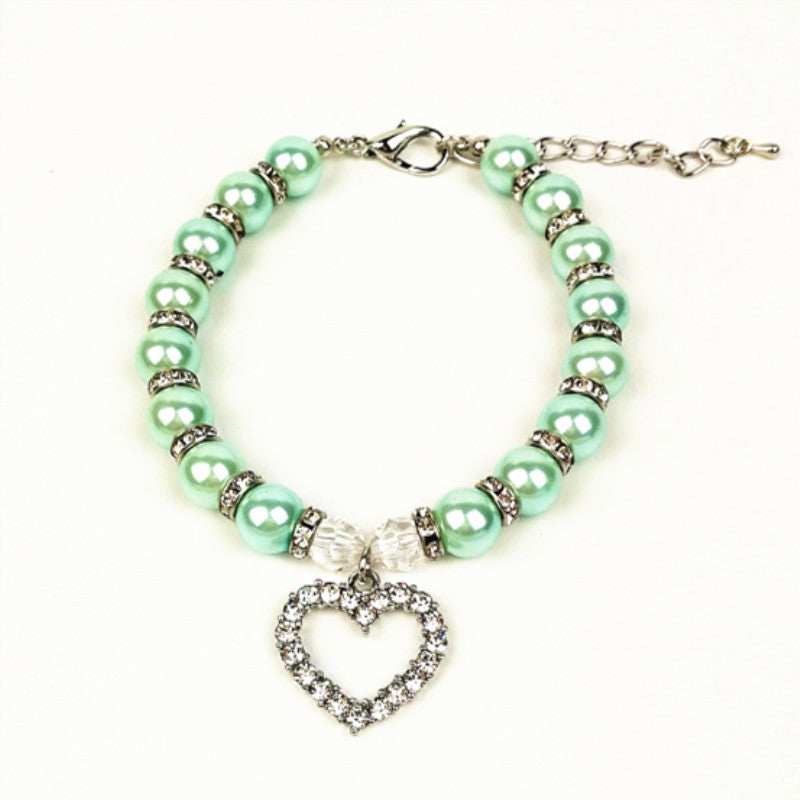 Pearl Necklace Pet Collar with Heart Decoration