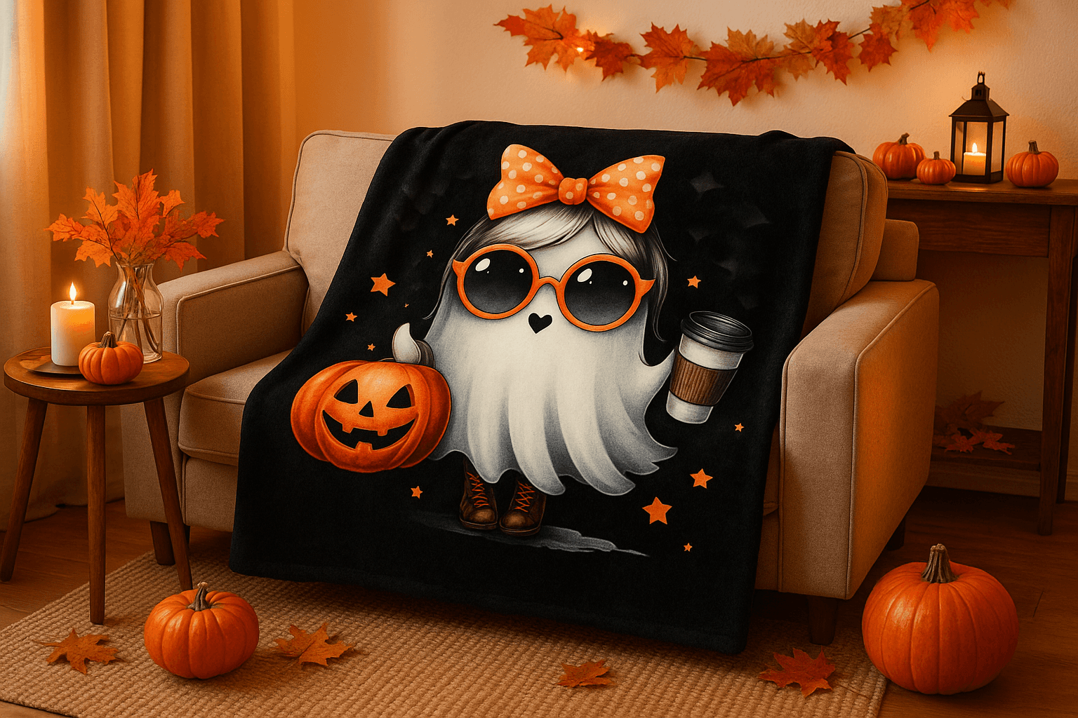 Halloween Ghost Blanket - Cute Spooky Fall Throw Microfiber