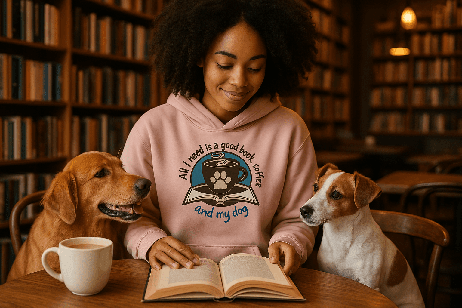 Book Coffee Dog Hoodie Sweatshirt - Bookworm Pet Parent