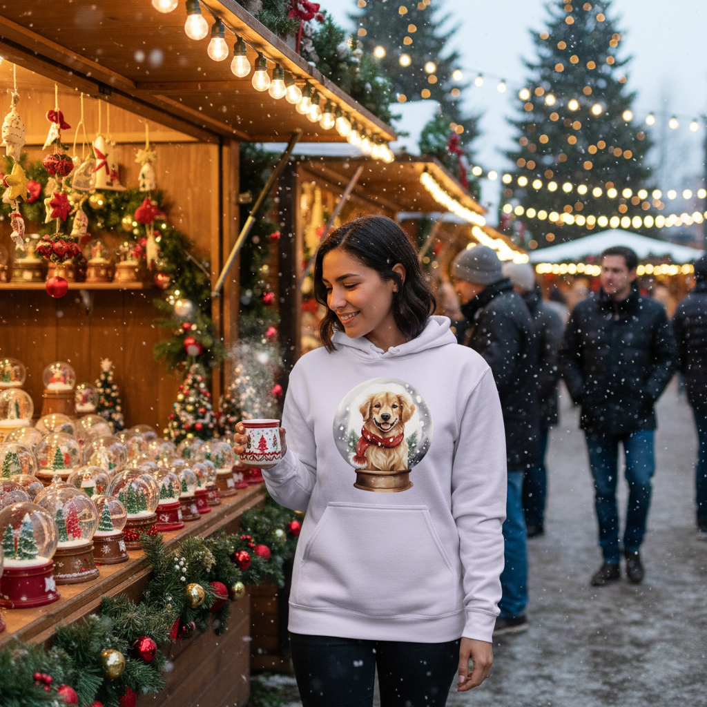 Snow Globe Golden Hoodie - Winter Dog Lover Sweatshirt