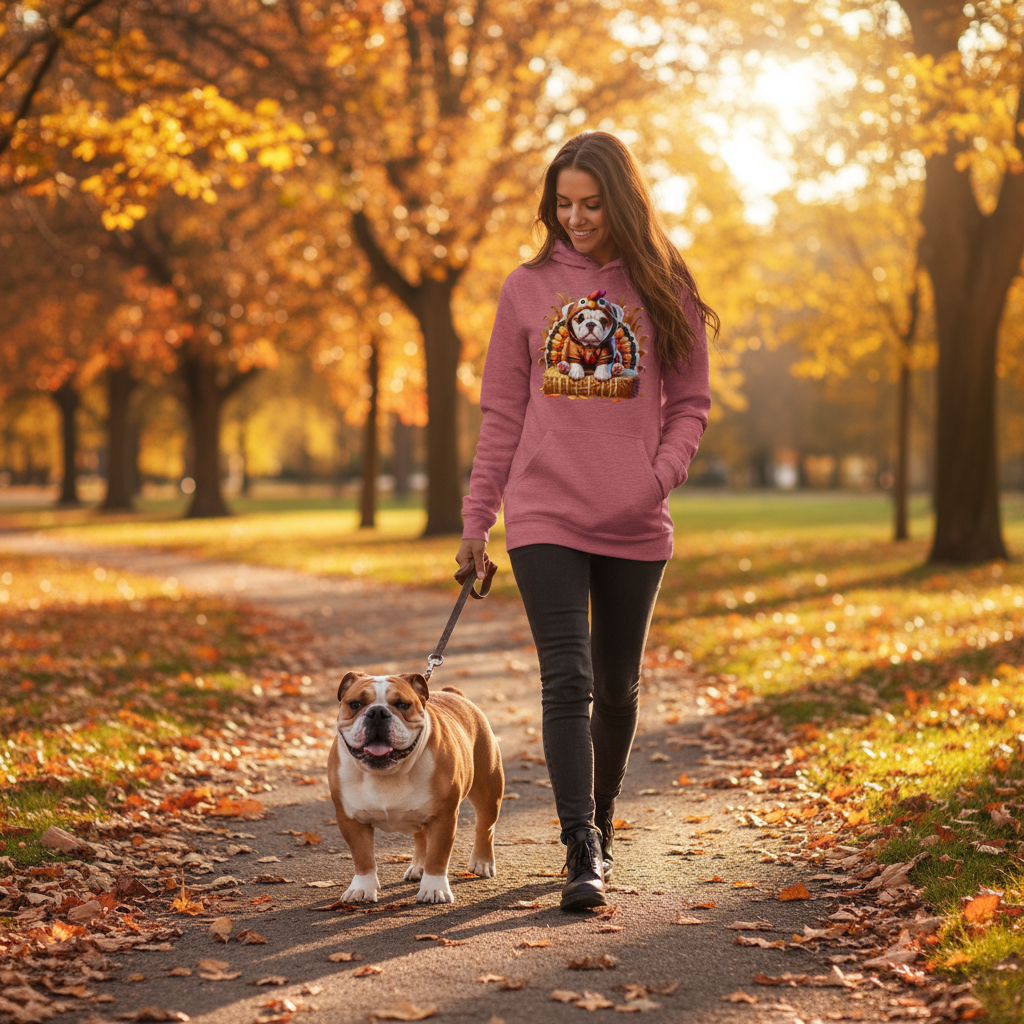 Bulldog Thanksgiving Hoodie - Puppy Turkey Hat Sweatshirt