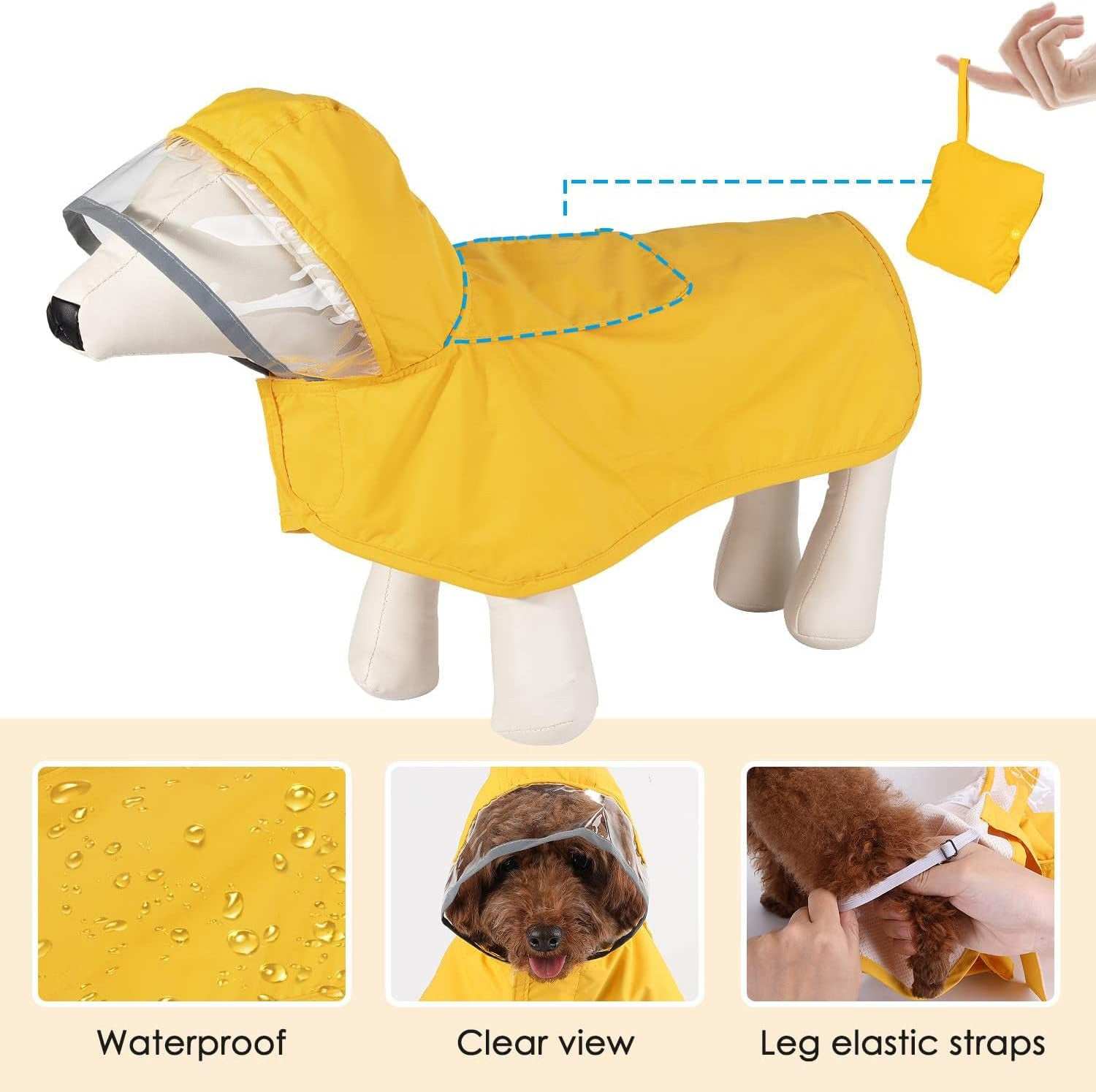 Waterproof Soft Breathable Hooded Dog Rain Jacket