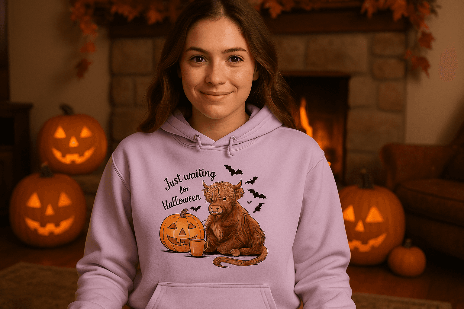 Waiting for Halloween Highland Cow Hoodie Sweatshirt