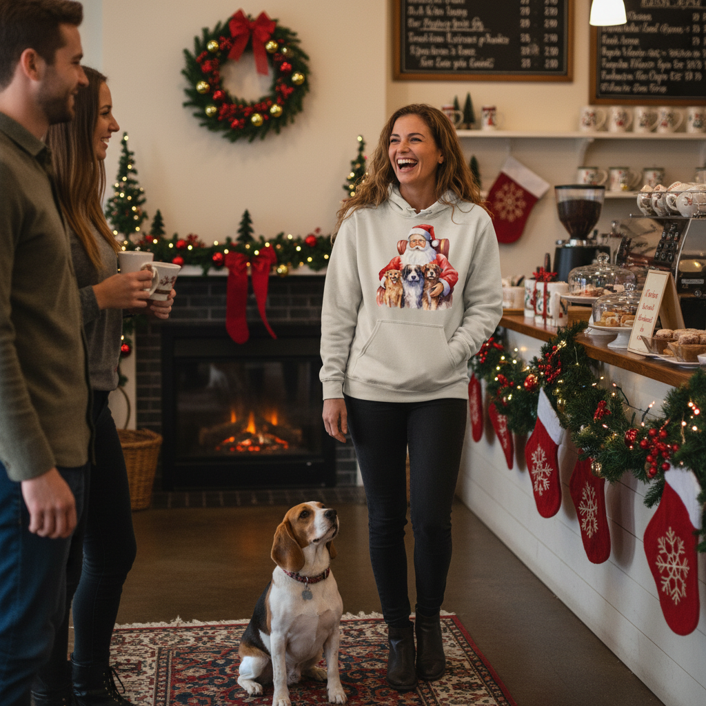 Santa Holding Pups Hoodie - Christmas Dog Lover Sweatshirt