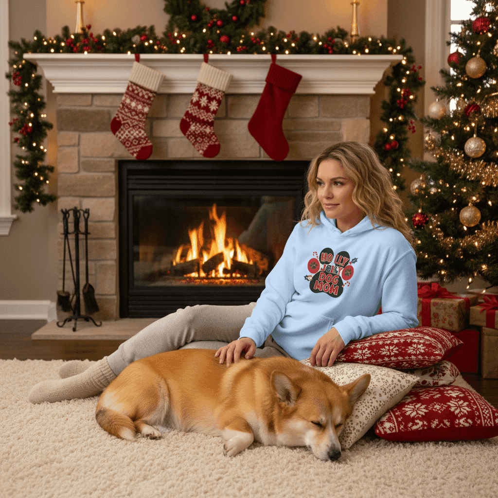 Holly Dog Mom Hoodie - Festive Christmas Pet Lover Gift