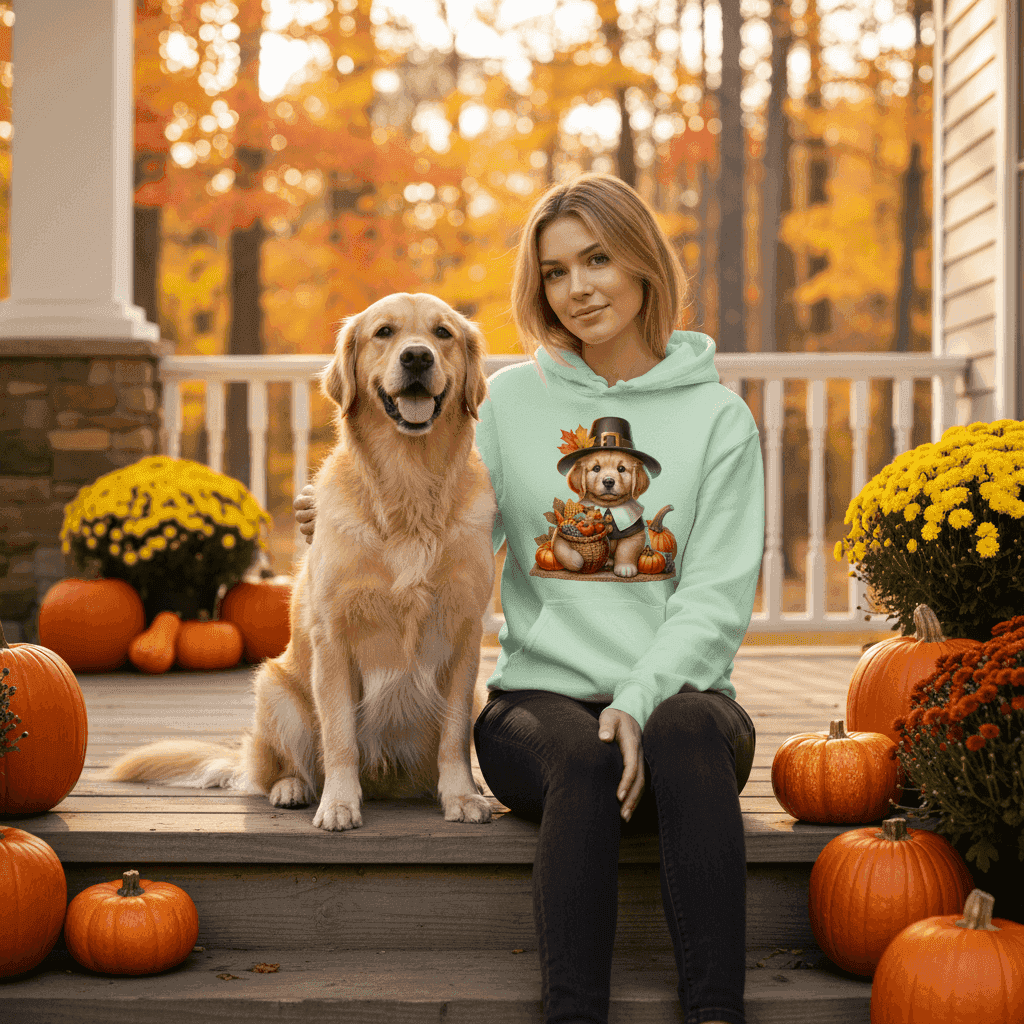 Golden Retriever Thanksgiving Hoodie - Puppy Turkey Hat Sweatshirt