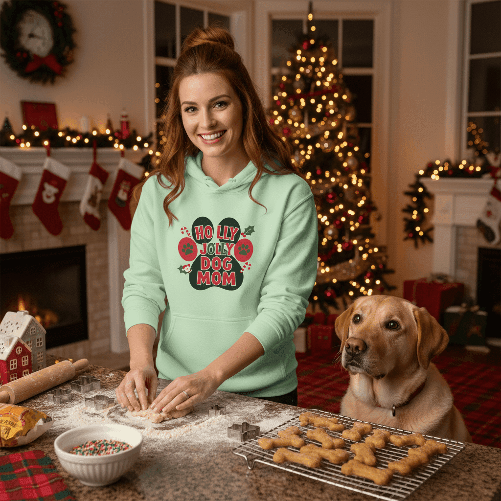 Holly Dog Mom Hoodie - Festive Christmas Pet Lover Gift
