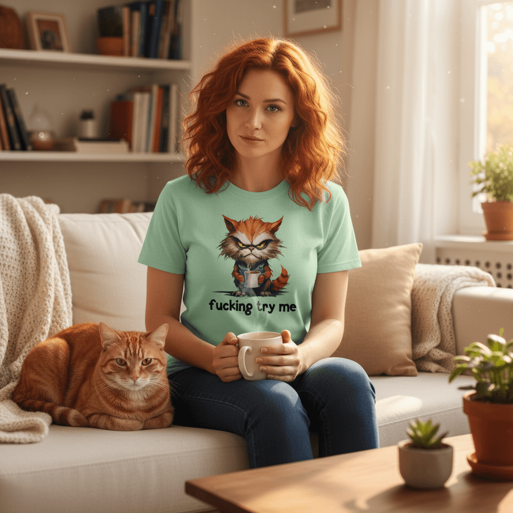 Try Me Cat Coffee Tee - Funny Sarcastic T-Shirt