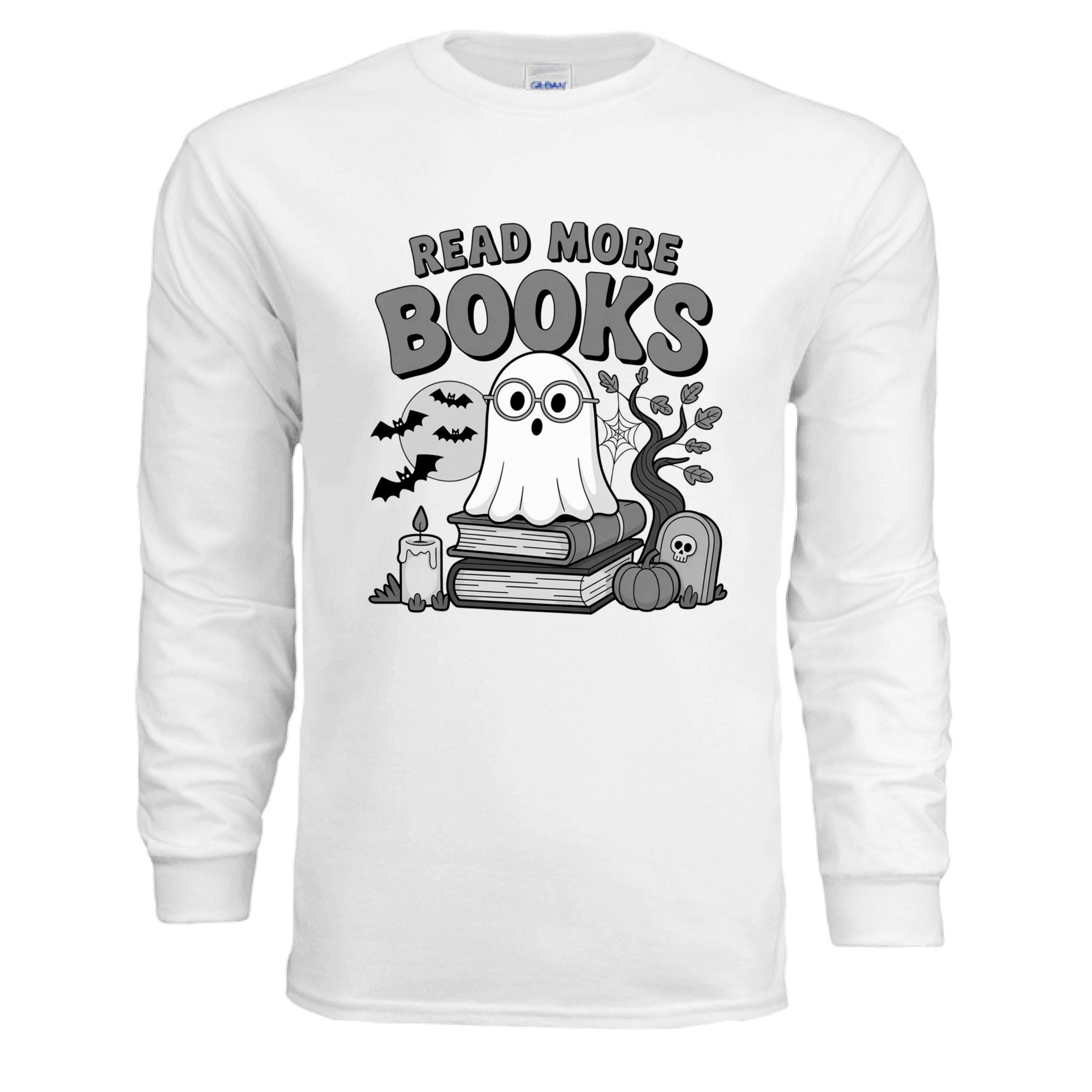 Read More Books Cute Ghost Orange Long Sleeve Shirt - Bookworm Halloween Tee