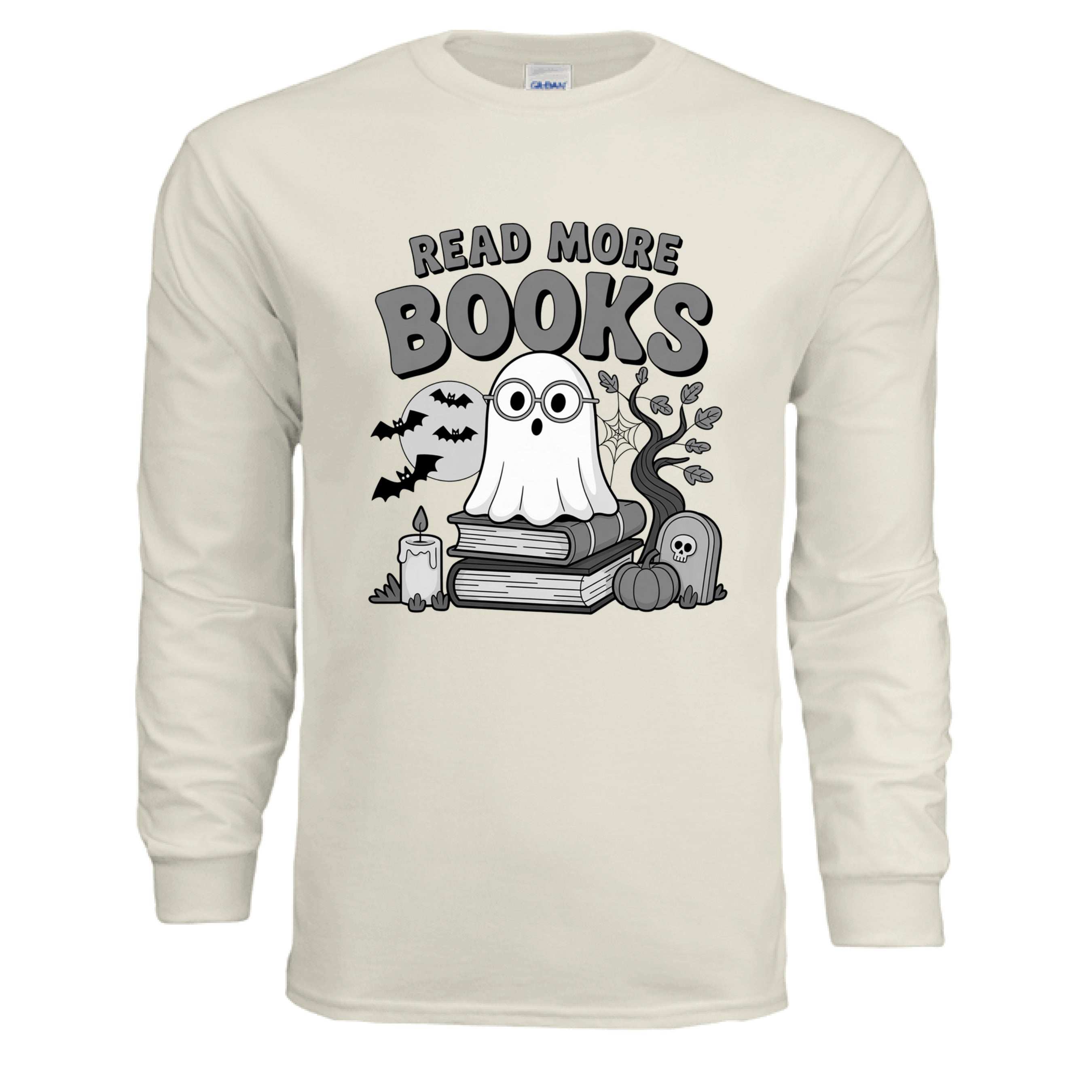 Read More Books Cute Ghost Orange Long Sleeve Shirt - Bookworm Halloween Tee
