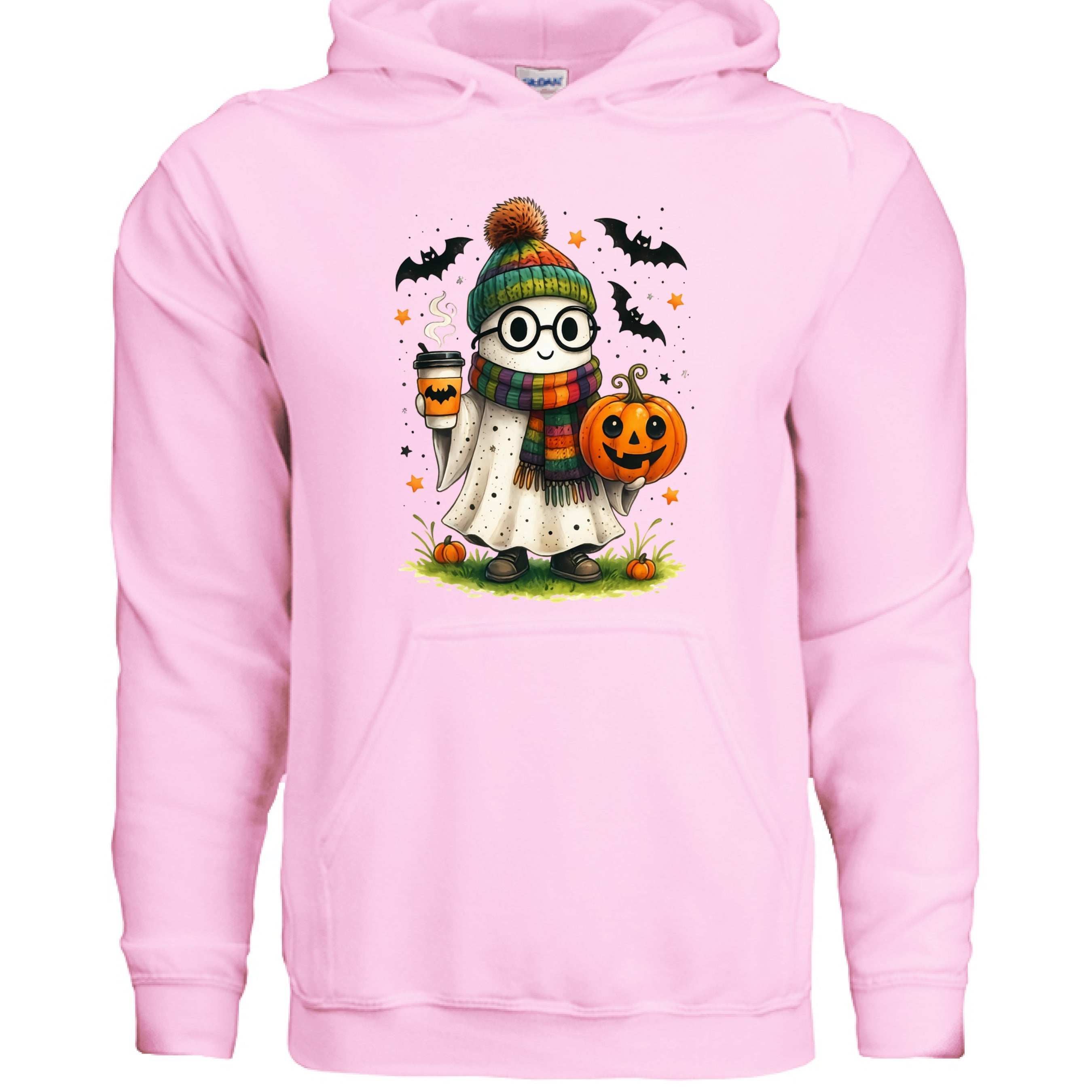 Cute Ghost Coffee Pumpkin Scene Hoodie - Fall Halloween Style