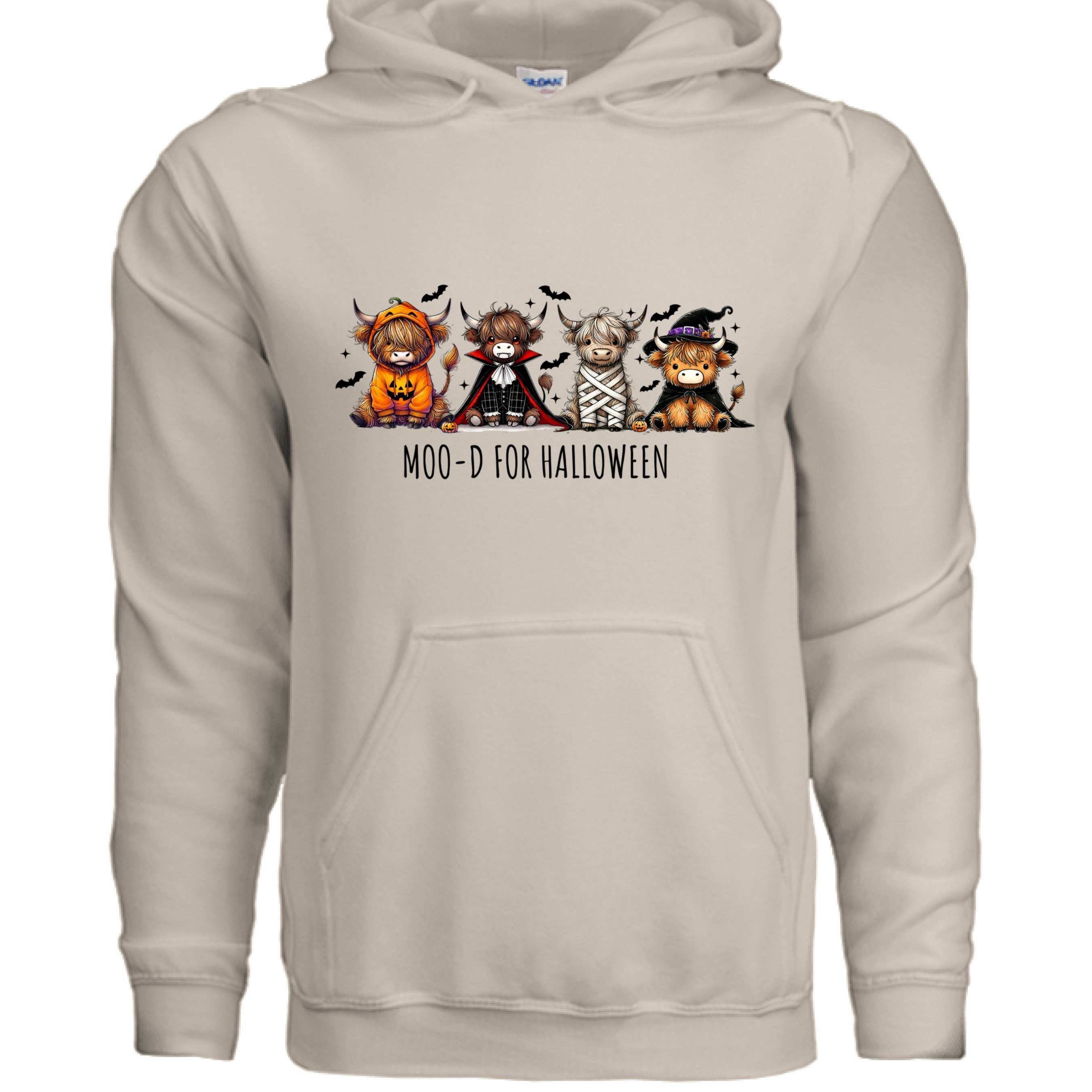 Moo-d Halloween Hoodie Sweatshirt - Highland Cow Print