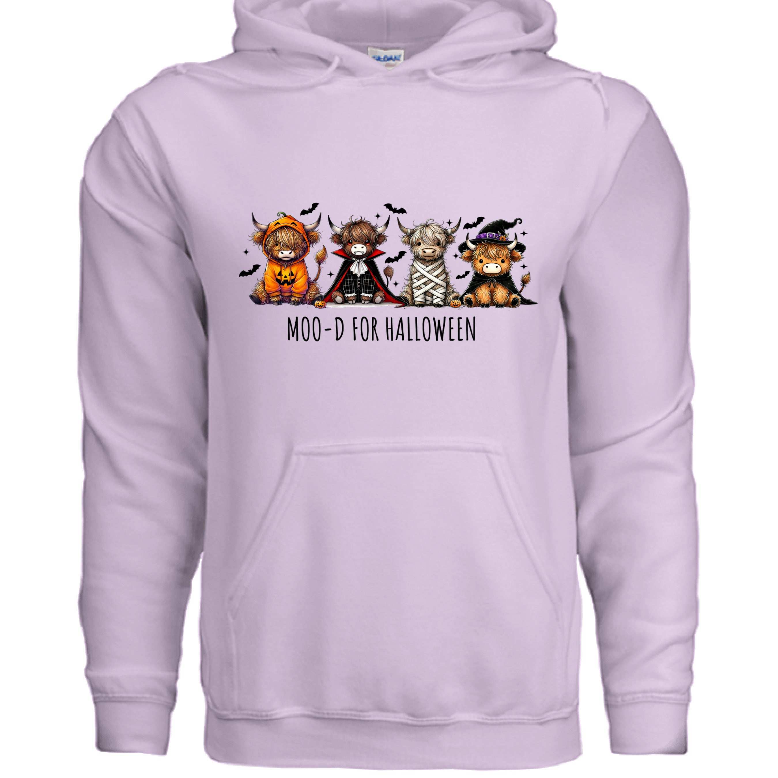 Moo-d Halloween Hoodie Sweatshirt - Highland Cow Print