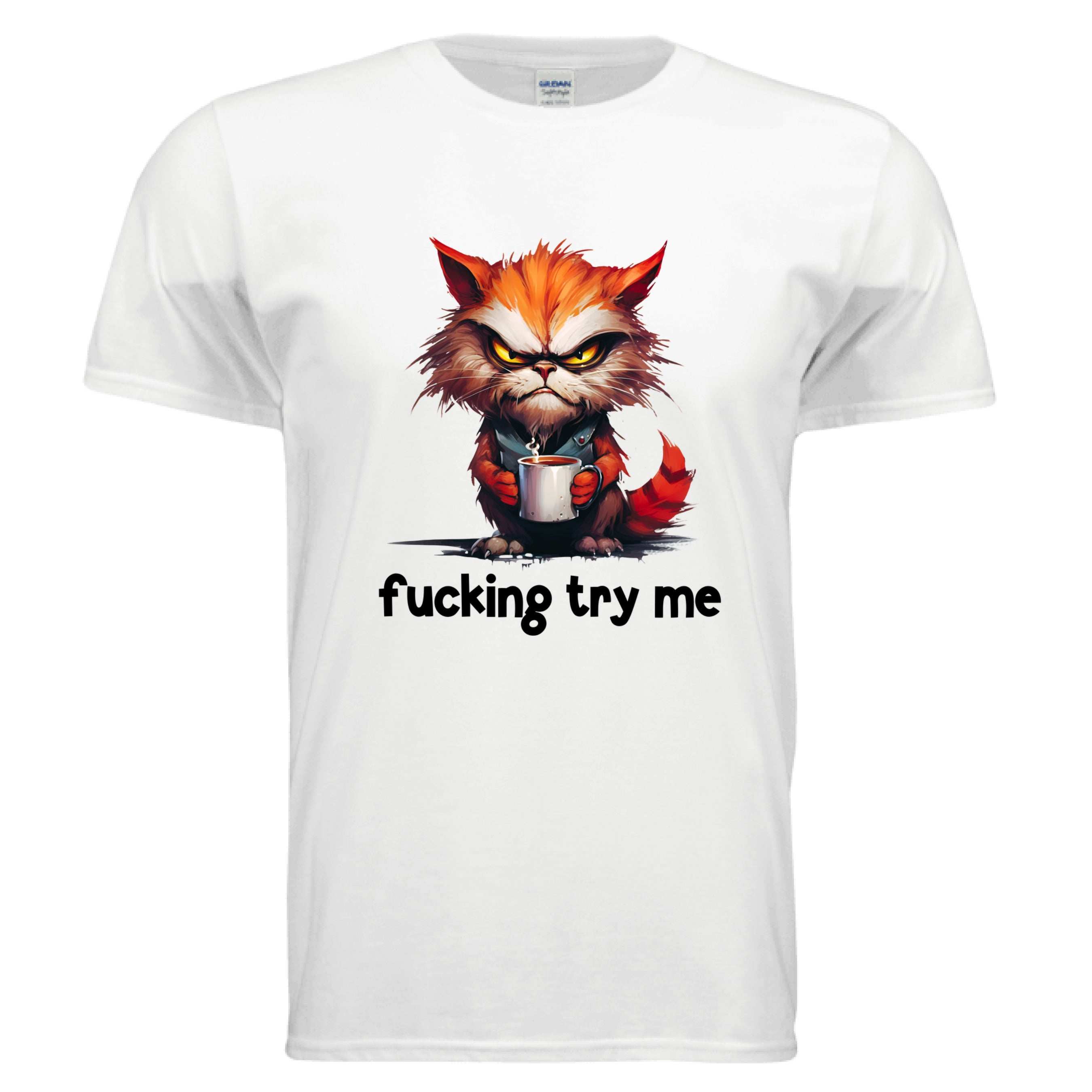 Try Me Cat Coffee Tee - Funny Sarcastic T-Shirt